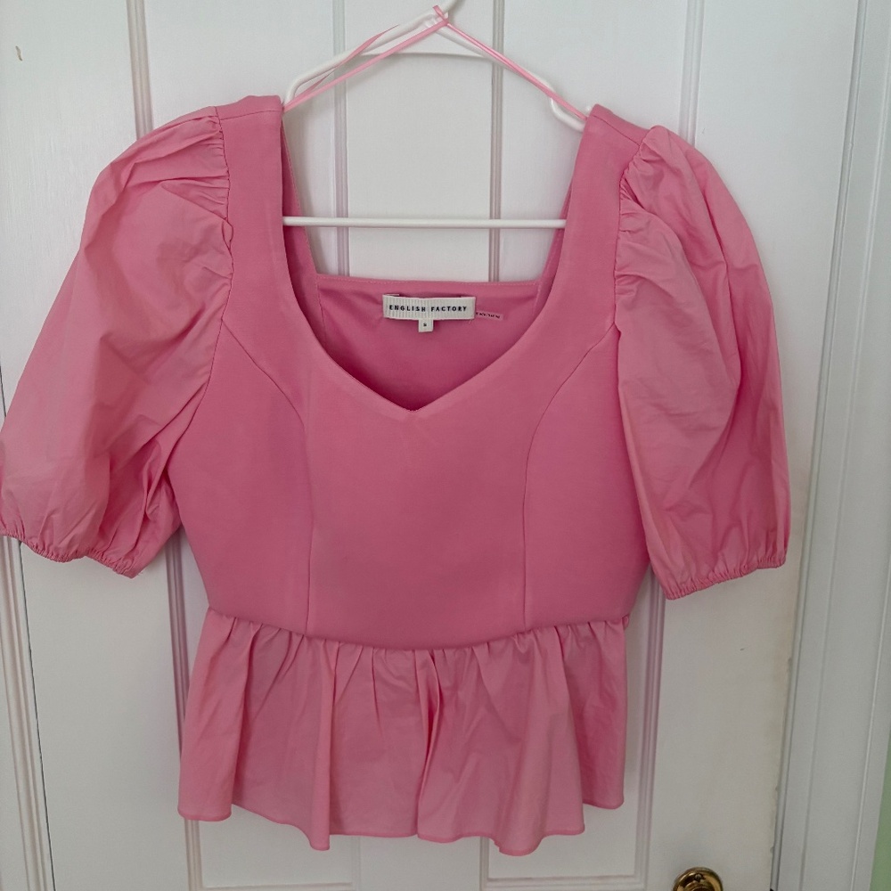ENGLISH FACTORY pink babydoll puff sleeve top. NEVER WORN. women's size small